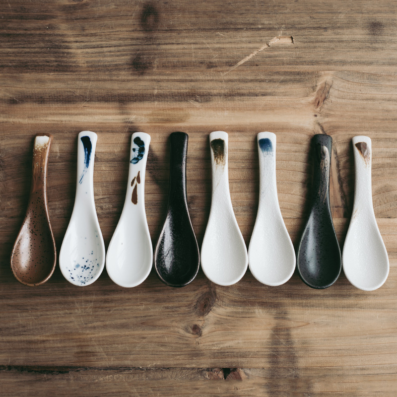 Ceramic color soft hand Japanese small household spoons retro Ceramic spoon ladle soup spoon, dessert run out to restaurants