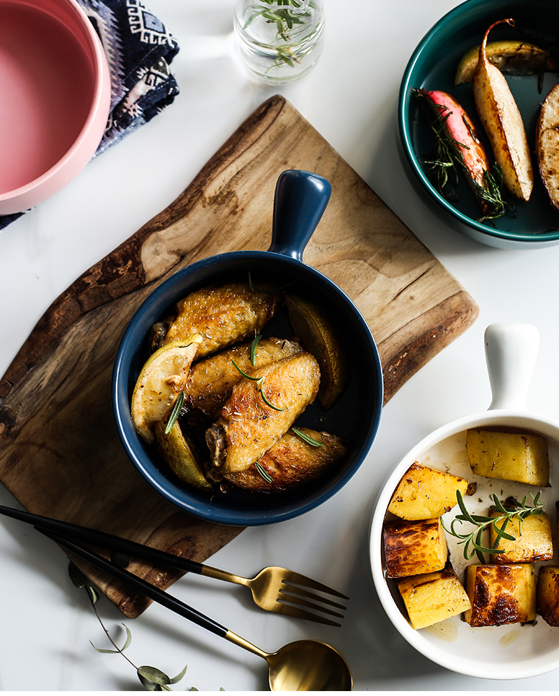 Roasted bowl Nordic household ceramic bowl breakfast baking bowl with the handle of the big bowl of oven baked bread and butter fruit bowl