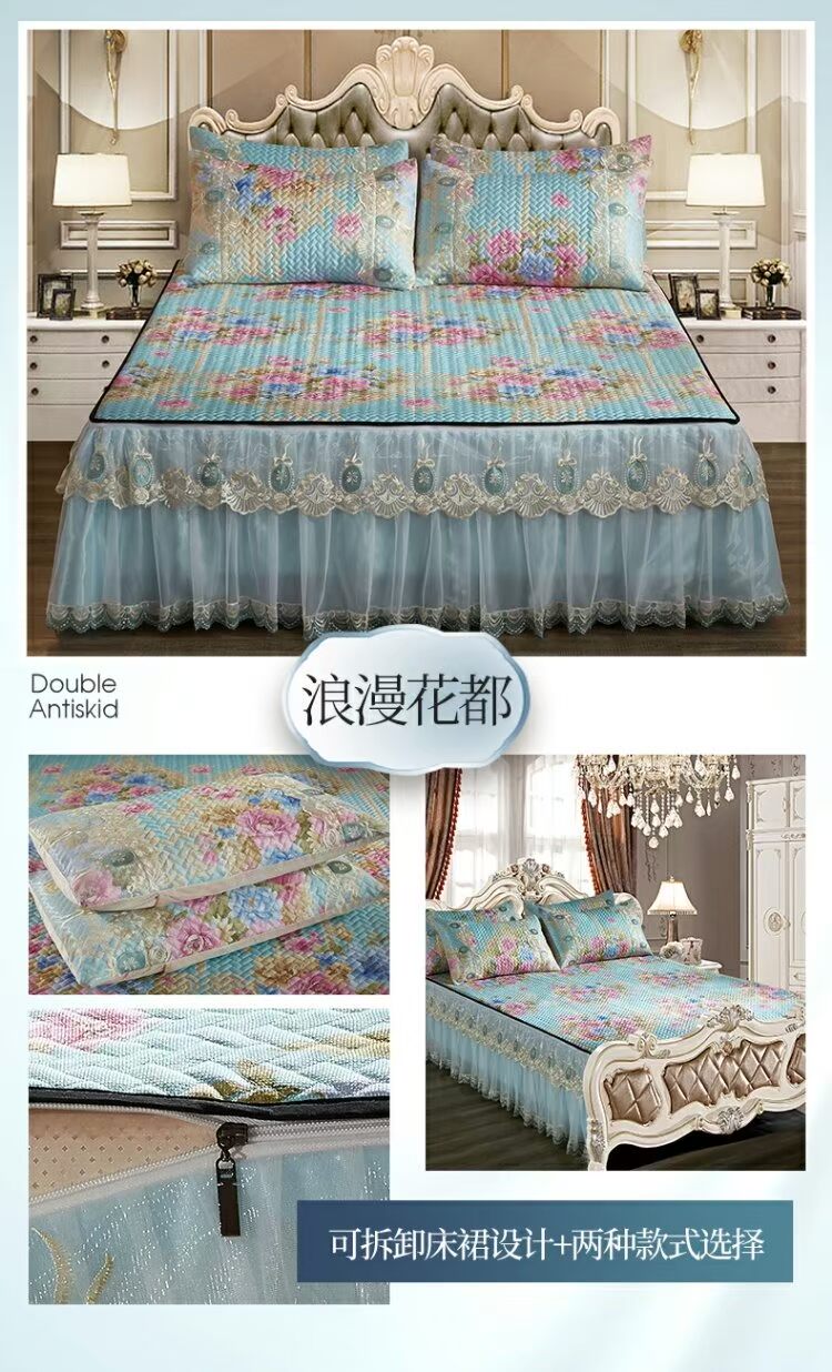 Xuân quyến rũ không có đuôi giường Châu Âu che bụi phủ giường kiểu váy mùa hè ren mùa hè băng lụa mat váy ba - Váy Petti ga giường có viền