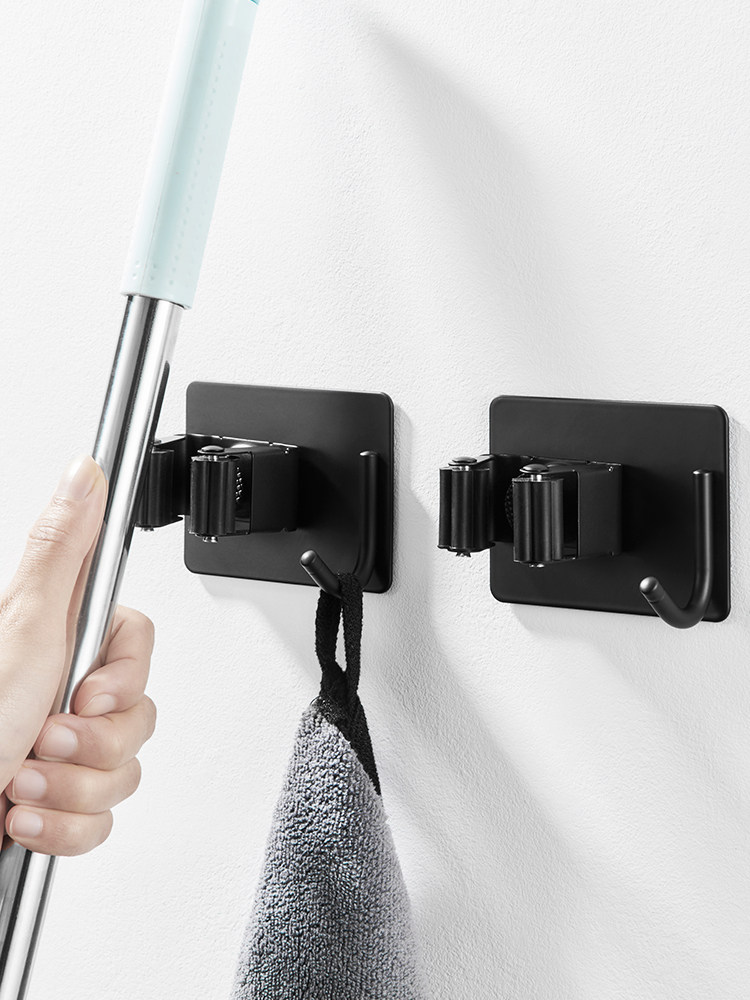 Mop floor hanging hook Pylons Free drilling Wall hanging wall powder room Broom mop clip Strong snap free nail