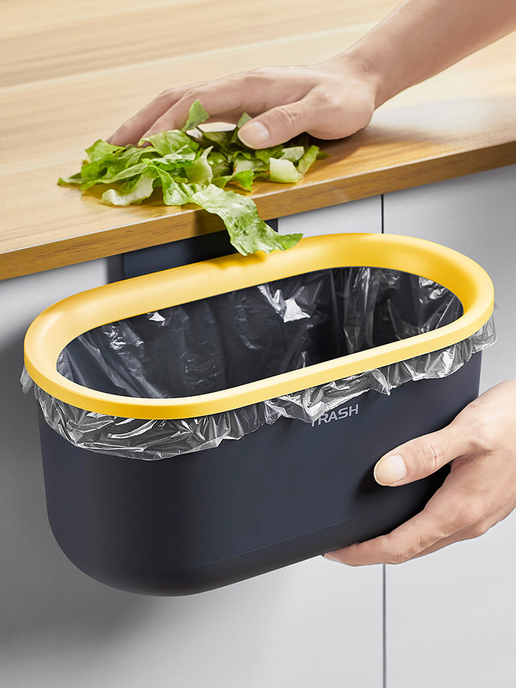 Kitchen with a small hook trash can Wall-mounted household kitchen waste garbage hanging wide hook net red overall cabinet door mini