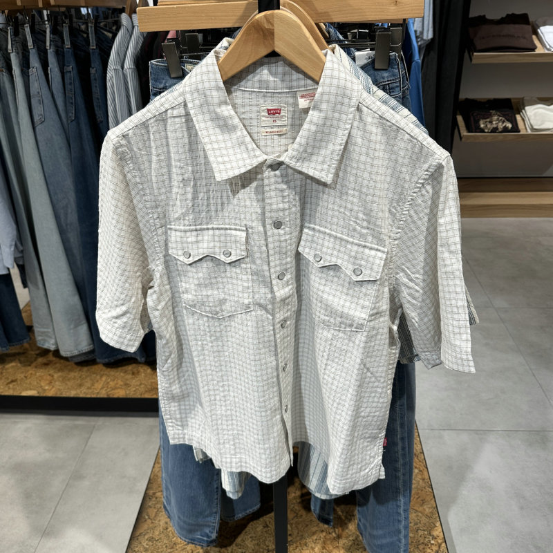 Levis 2026 Summer Men's White Plaid Workwear Casual Short Sleeve Shirt 005H7-0000