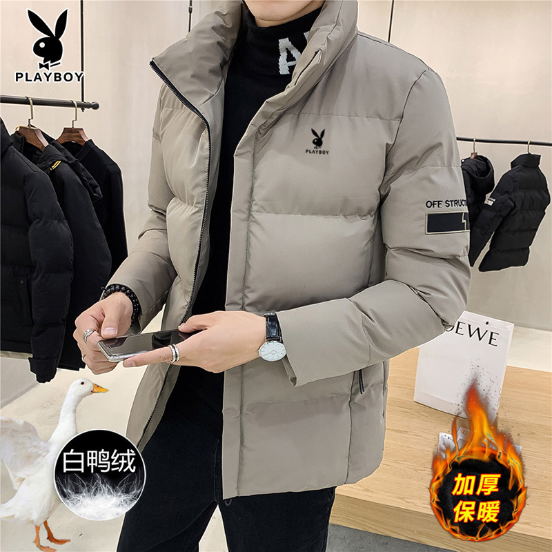 Пуховик Playboy, мужская зимняя утепленная куртка с воротником-стойкой, трендовая повседневная мужская хлопковая куртка на белом утином пуху