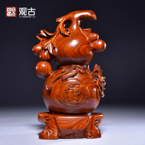 Huali solid wood carving gourd ornaments large mahogany home living room porch decoration crafts housewarming gift