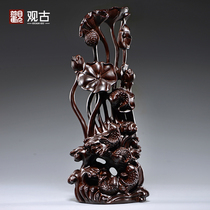 Black sandalwood has fish root carving lotus carving ornaments mahogany home decoration crafts opening housewarming gifts