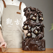 Black sandalwood carving Wufu Linmen root carving ornaments gourd crafts home living room porch decoration housewarming gift