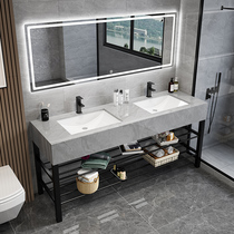 Simple marble double wash basin nail-free floor-standing public bathroom wash basin combination double basin set
