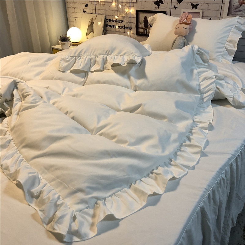 Pure white princess style lace bed skirt four-piece set 1 8m bed sheet quilt cover student dormitory single three-piece - Taobao