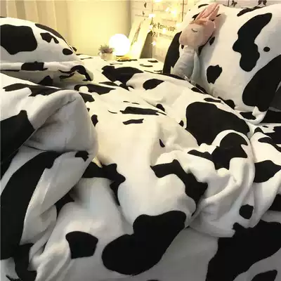 Black and white cow markings ins blogger with milk velvet bedding sheets quilt cover four-piece set 1 5m1 8 meters