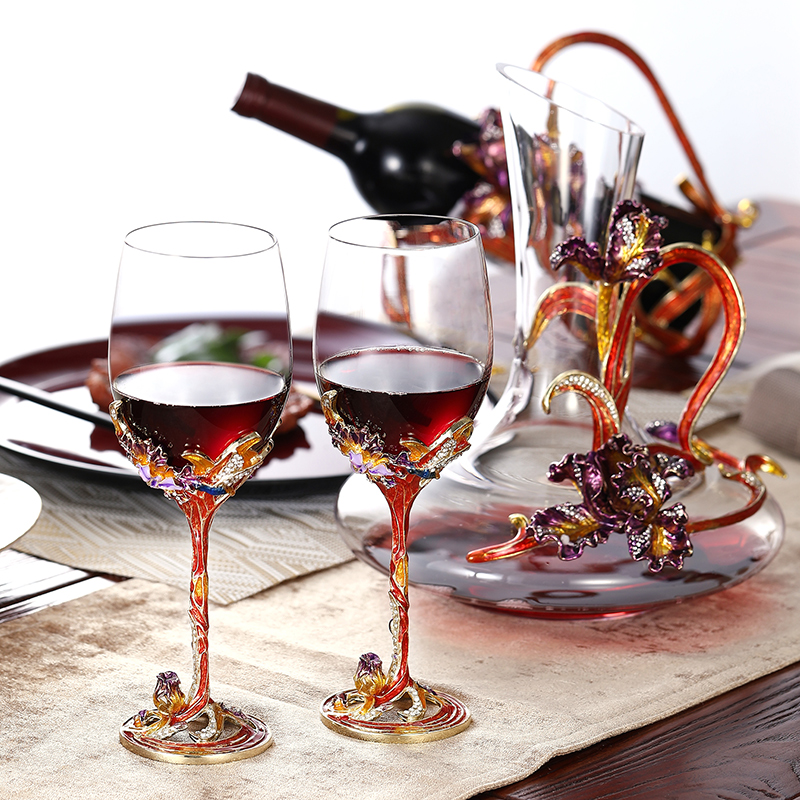Enamel crystal red wine glass set home European-style grape goblet foreign wine glass decanter high-value wine set