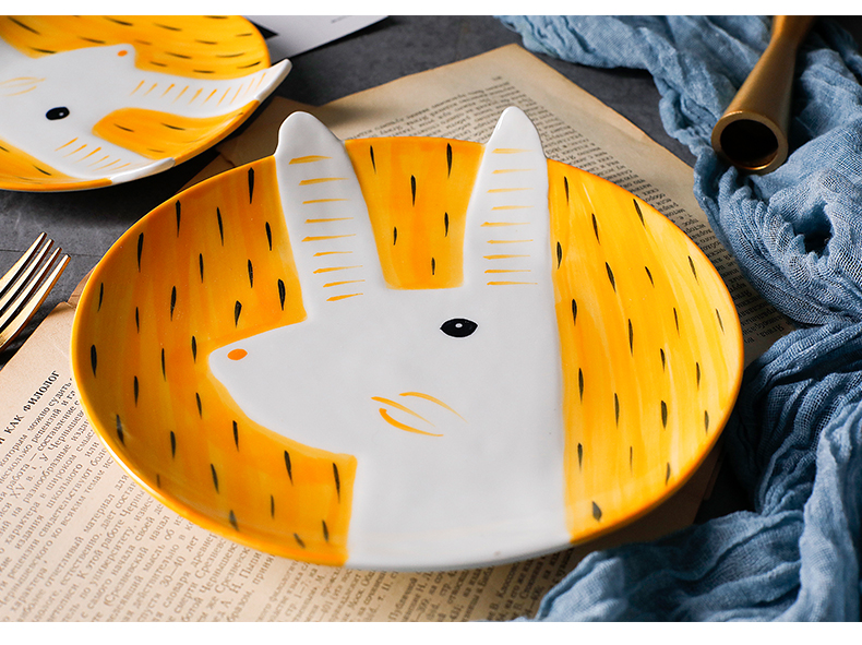 Northern wind cartoon children baby animals eat dish of household ceramic plate breakfast tray was dessert dish dish dish