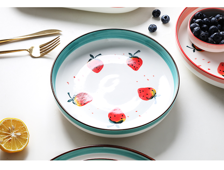 Strawberry under the glaze color creative lovely good - & household food dish plate Japanese ceramic plate dishes son western food steak plate