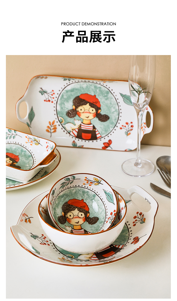 Fairy by Tate forest under the glaze color Japanese creative lovely dishes tableware household rice bowls ceramic disk bowl of food dish