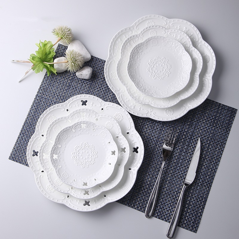 Restore ancient ways the butterfly home plate embossed white ceramic plate wedding floristry steak plate dessert plate of western food