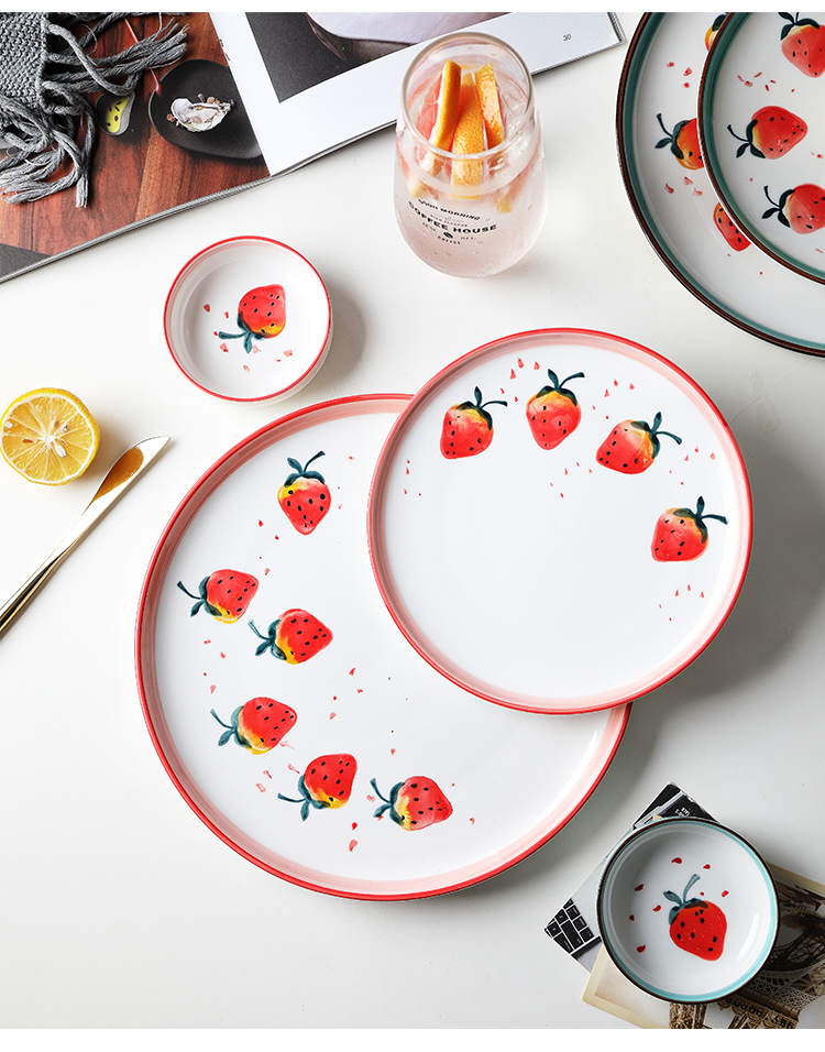 Strawberry under the glaze color creative lovely good - & household food dish plate Japanese ceramic plate dishes son western food steak plate