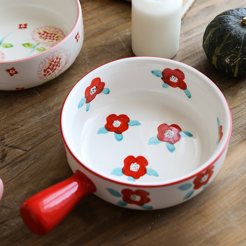 Northern wind creative hand - made ceramic household microwave oven roasted bowl of fruit salad bowl hands cheese baked bread and butter