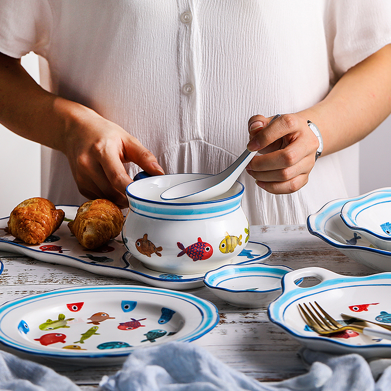 Northern wind ins ceramic tableware household steak Japanese discus fish eat bowl bowl dish dish dish dish fish dish