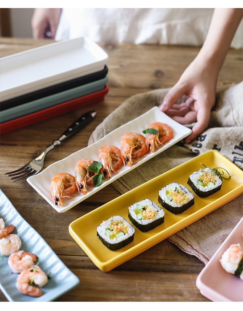 The Nordic rectangle plate strip plate ceramic snack plate dinner plate ideas snacks Japanese sushi platter