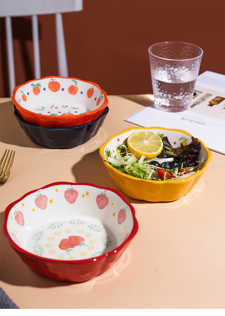 Ceramic bowl, lovely fruit salad bowl bowl ins strawberry Japanese household microwave oven tableware special bowl