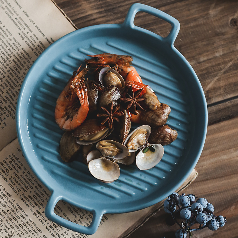 Ears, round pan ceramic bowl for job baking oven western - style food plate oven dedicated creative dishes