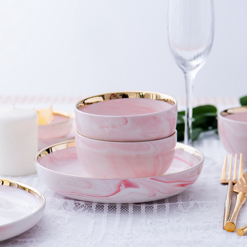 Nordic marble creativity tableware bowls plates web celebrity suit move household chopsticks noodles in soup bowl ceramic package