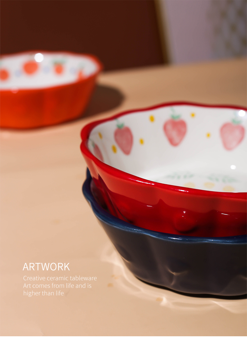 Ceramic bowl, lovely fruit salad bowl bowl ins strawberry Japanese household microwave oven tableware special bowl