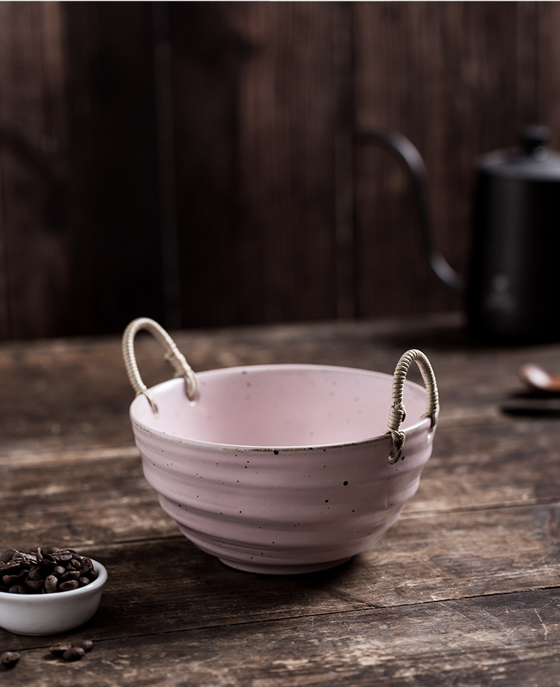 Japanese tableware individuality creative coarse pottery hand cane binaural pot soup bowl contracted soup basin bowl bowl of restoring ancient ways is its home