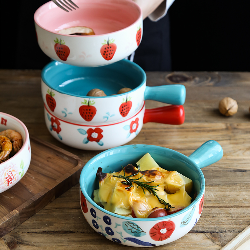Northern wind creative hand - made ceramic household microwave oven roasted bowl of fruit salad bowl hands cheese baked bread and butter