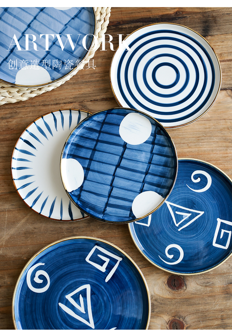 Japanese hand - made ceramic creative household food dish northern wind plate disc large deep dish hand - made color glaze