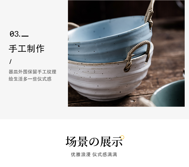 Japanese tableware individuality creative coarse pottery hand cane binaural pot soup bowl contracted soup basin bowl bowl of restoring ancient ways is its home