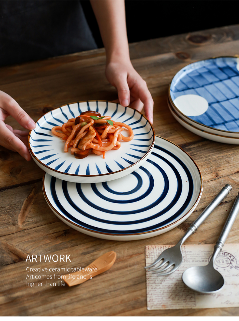 Japanese hand - made ceramic creative household food dish northern wind plate disc large deep dish hand - made color glaze