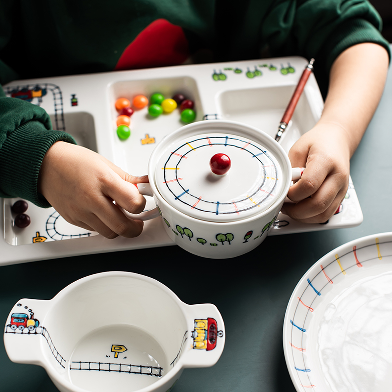 Li feng town small train large relief lovely creative children under glaze color ceramic tableware