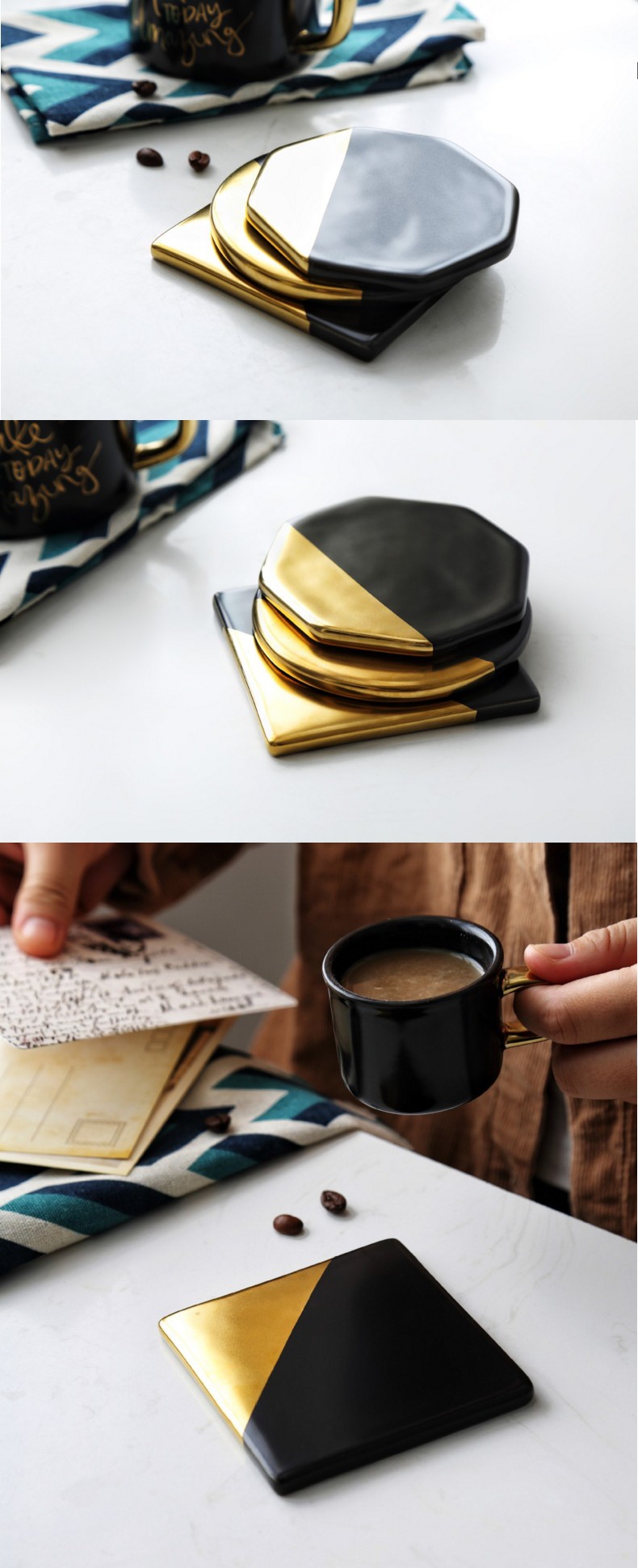 Jingdezhen northern wind ceramic cup mat gold cup mat marble ceramic pads heat insulation cup mat