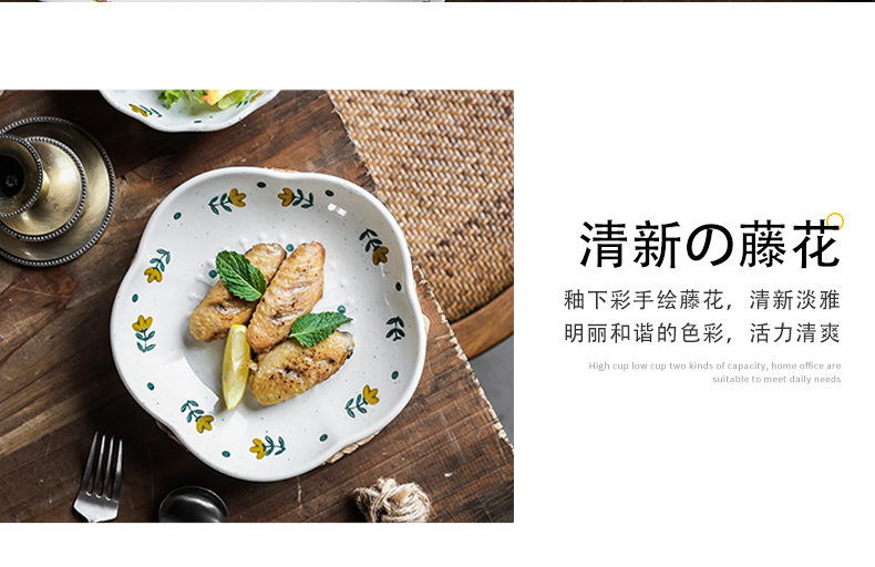 Individuality creative coarse pottery household utensils Japanese ears pan express waves under the glaze color floret rice bowls plates