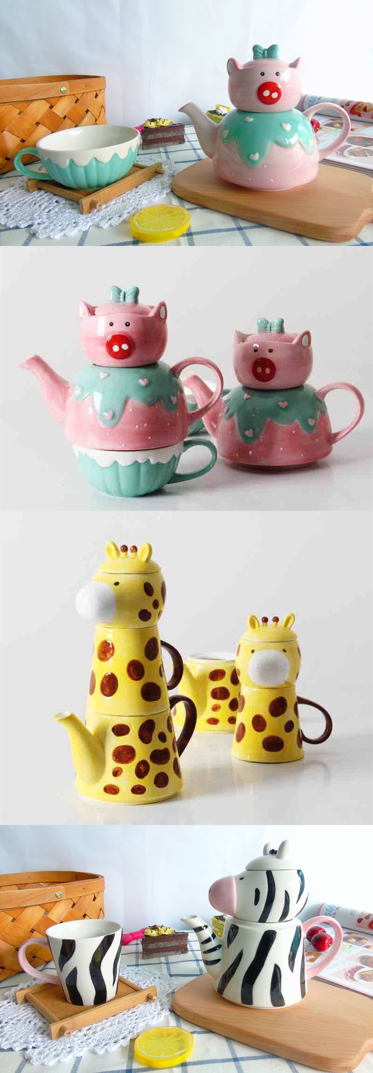 Package mail jingdezhen express cartoon animals hand - made under glaze color porcelain tea teapot teacup gifts sets