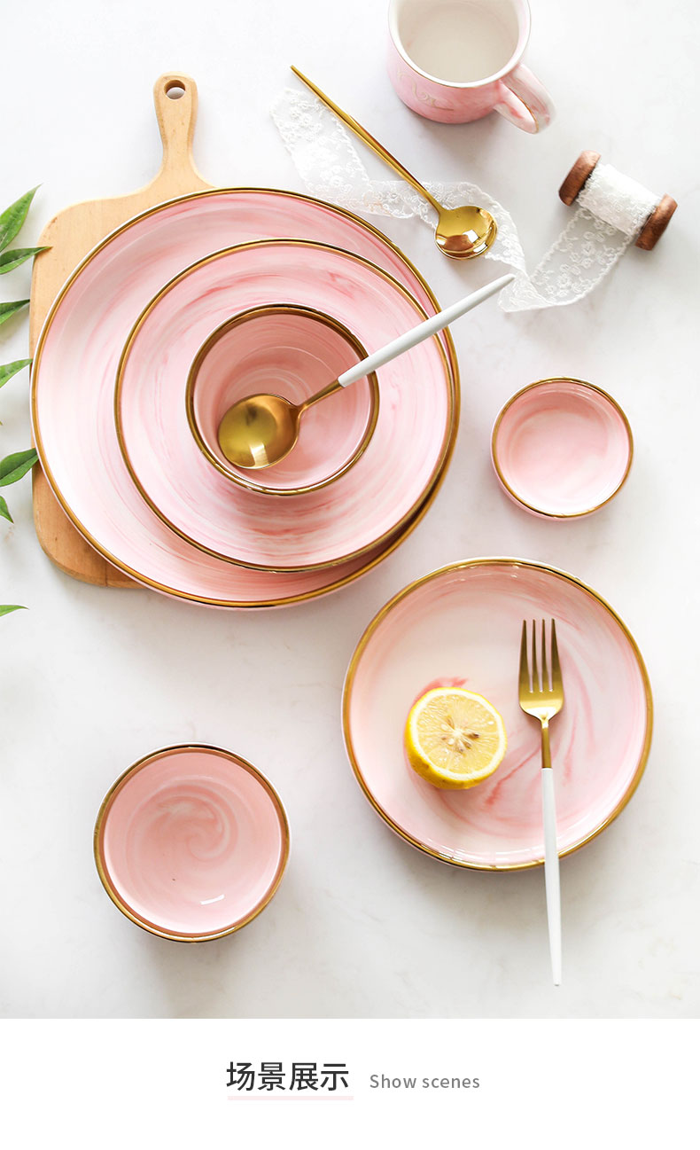 Pink marble Nordic up phnom penh ceramic tableware suit west rice bowls shallow soup plate small dishes of cold dishes