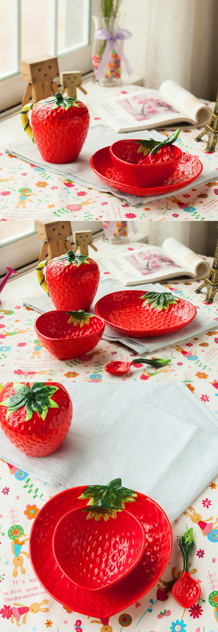 Jingdezhen sweet watermelon fruit salad rice bowls bowl plates spoon, ceramic tableware suit