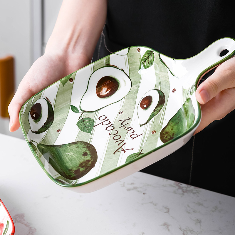 Breakfast for single handle creative ceramic fruit plate web celebrity, lovely square boreal Europe style microwave oven with the dishes
