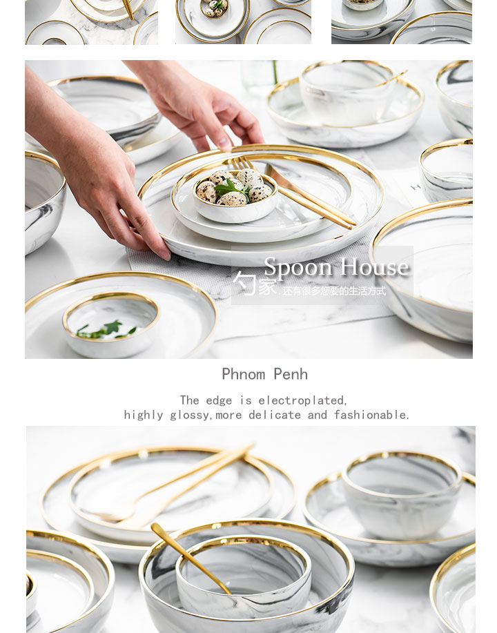 Pink marble Nordic up phnom penh ceramic tableware suit west rice bowls shallow soup plate small dishes of cold dishes