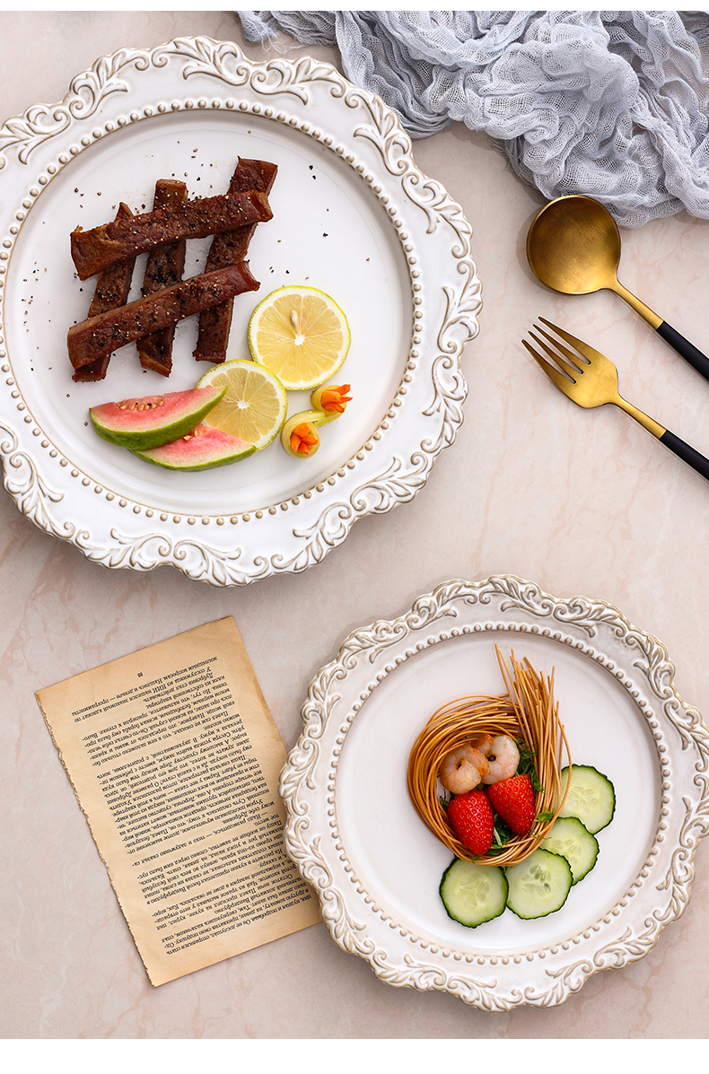 French style restoring ancient ways disc creative American both variable white glaze relief plate western - style food dish dish old coarse pottery dishes