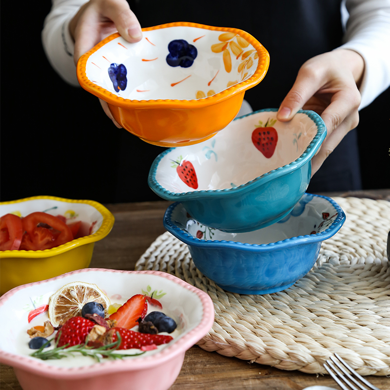 Northern wind ins hand - made lace ceramic bowl bowl noodles in soup bowl of microwave oven with lovely fruit salad bowl