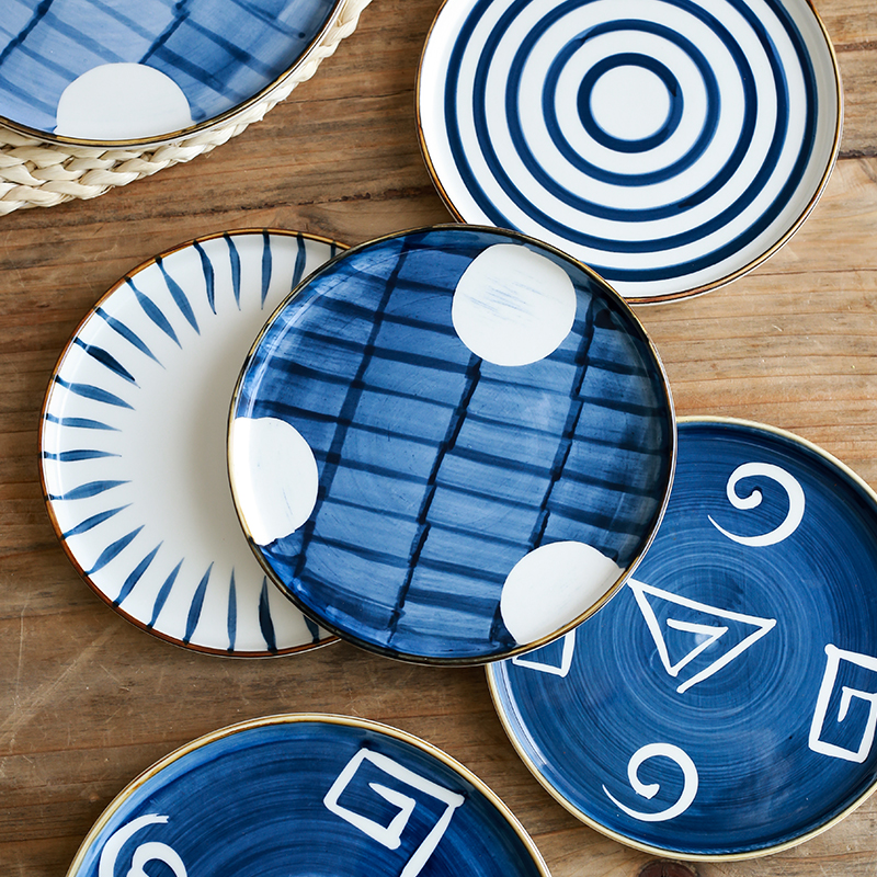 Japanese hand - made ceramic creative household food dish northern wind plate disc large deep dish hand - made color glaze