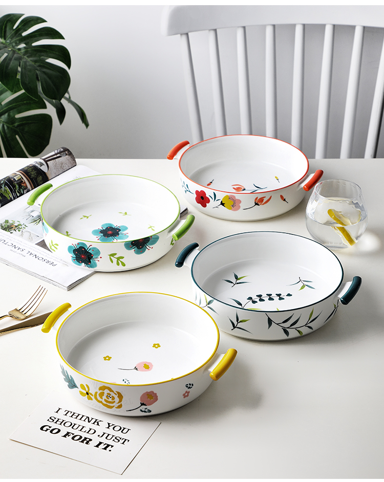 Japanese ceramics ears roasted bowl with cover domestic baking small bowl dessert bowl children steamed egg bowl of microwave oven is special