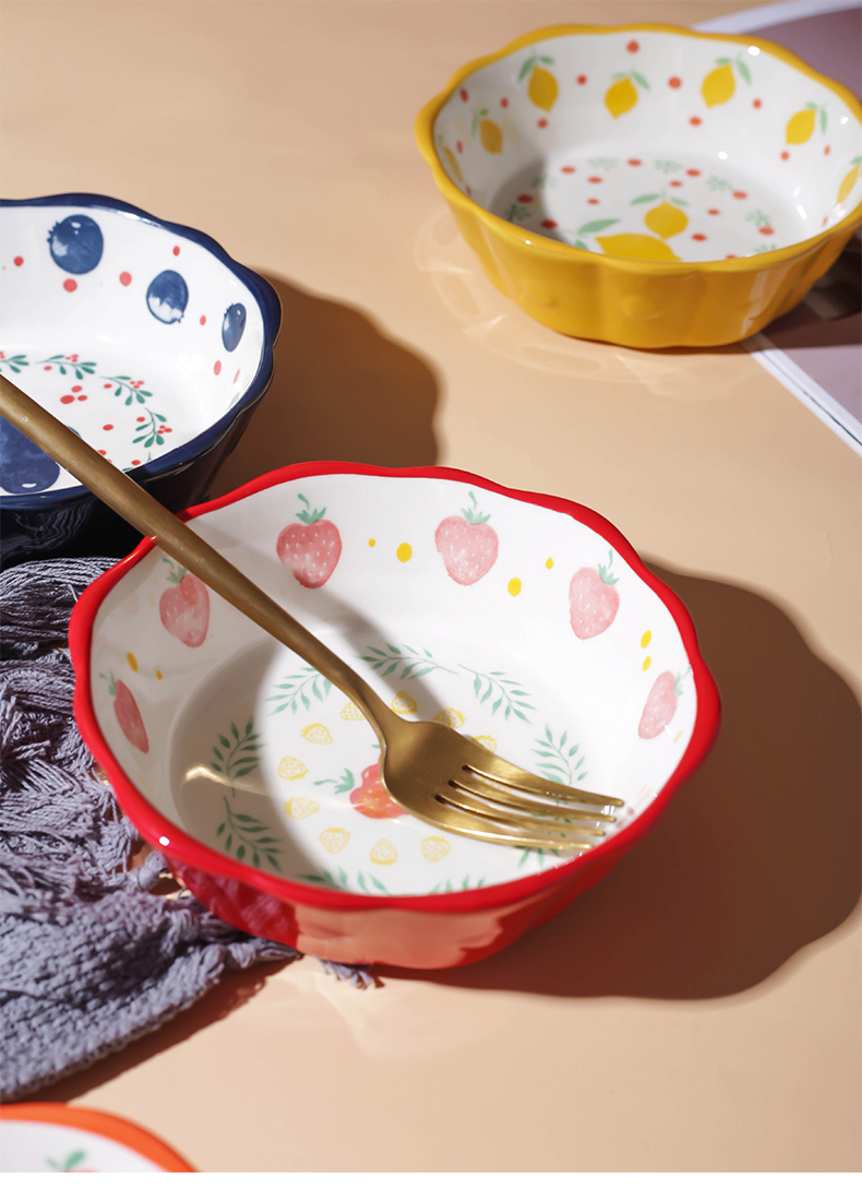 Ceramic bowl, lovely fruit salad bowl bowl ins strawberry Japanese household microwave oven tableware special bowl