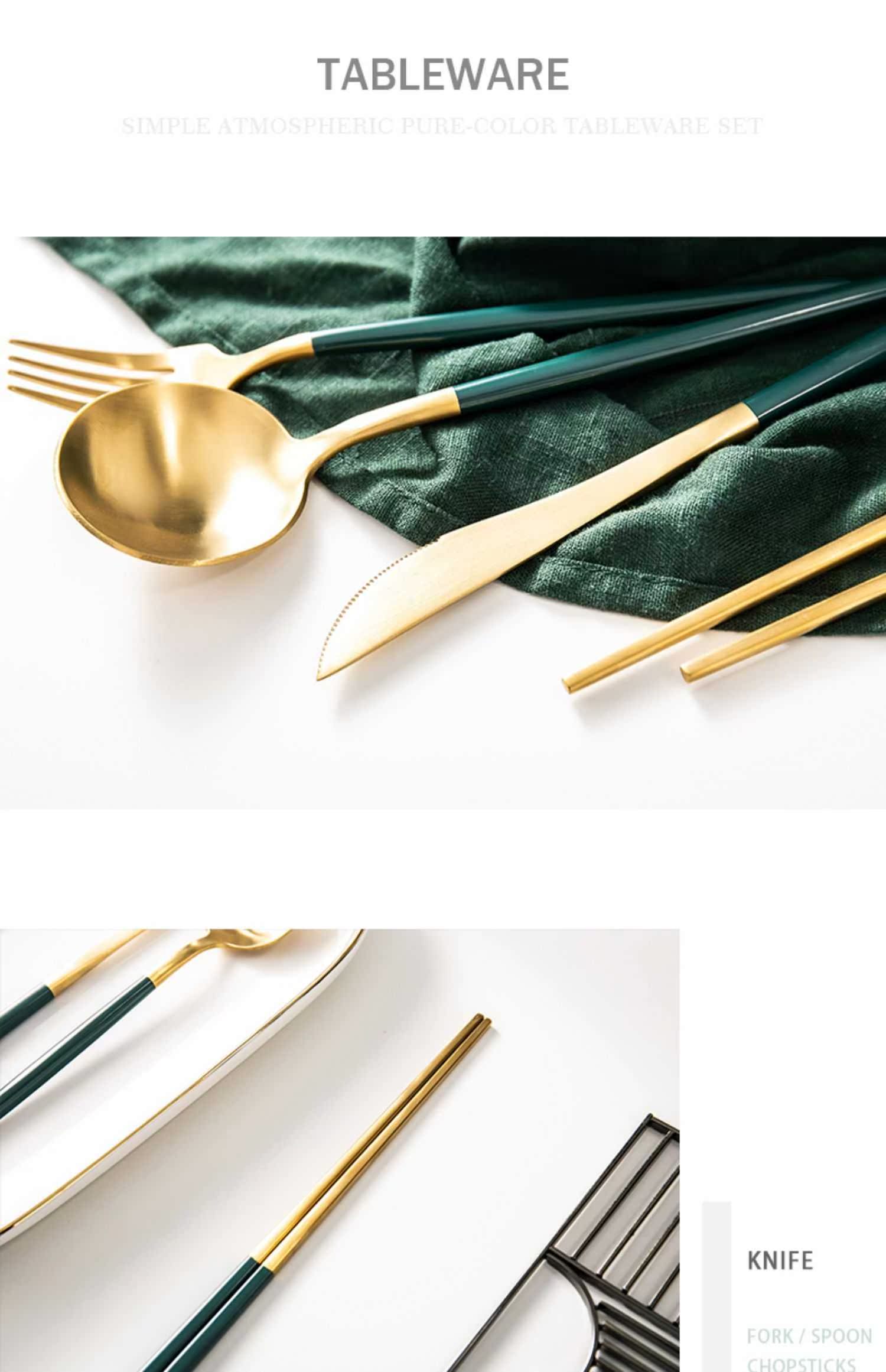 High - grade stainless steel knife and fork spoon, chopsticks four - piece western - style food tableware light much steak knife and fork spoon restaurant B,