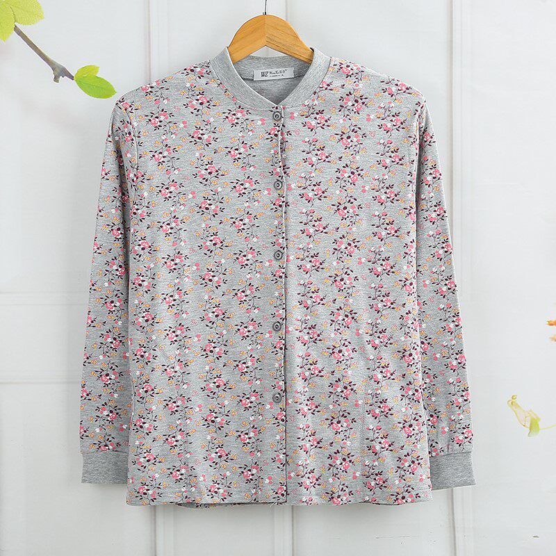 Pocket mid-aged ladies pure cotton autumn jersey cardiovert cardiovert lingerie tying up and fattening up the full cotton