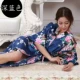 . Mùa xuân và mùa thu mùa hè váy ngủ lụa mỏng phụ nữ áo choàng tắm sexy kích thước lớn thoải mái đồ ngủ kimono trung dài mặc nhà - Night Robe