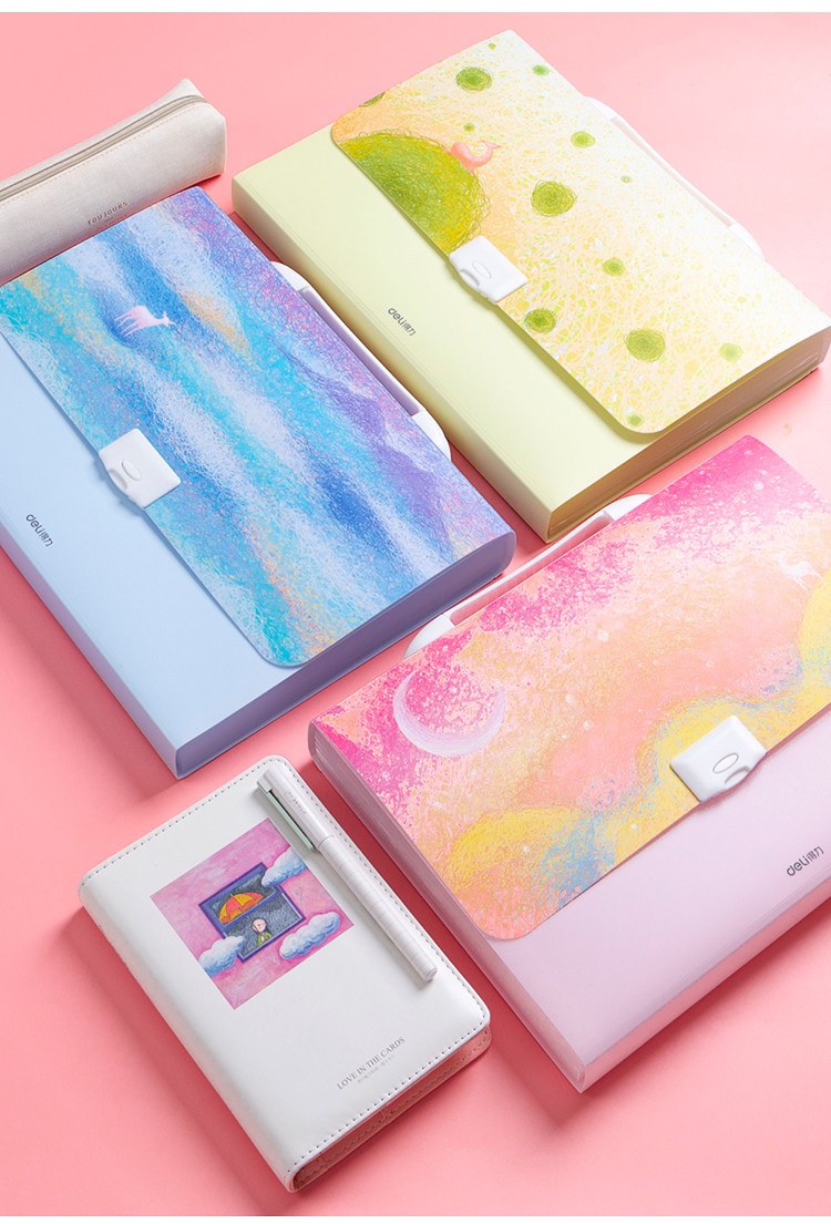 Папка для бумаг 得力试卷文件夹学生用多层分类a4资料册学生试卷收纳册插页试卷袋试卷夹资料夹小清新风琴包初中生试卷分类 Deli