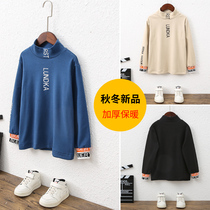 Boy plus velvet sweater autumn winter clothing 2021 new childrens winter base shirt in the big boy foreign style thick coat tide
