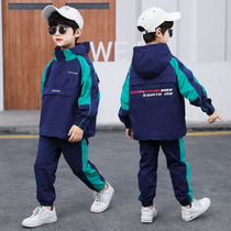 Childrens clothing boys spring suit 2021 new childrens foreign style street dance dress in the big Children Spring and Autumn handsome two-piece set